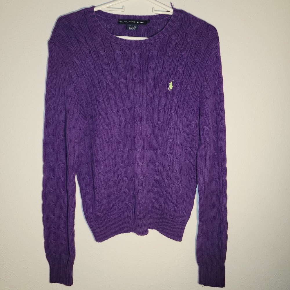 Polo Ralph Lauren Purple Cable Knit 100% Cotton Sweater Women’s Large